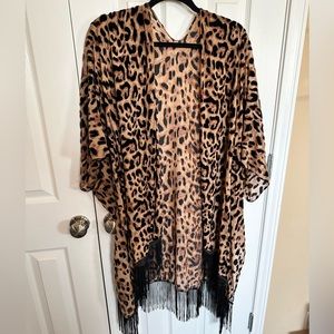 Cheetah Print Kimono with Fringe